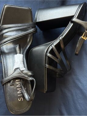 Simmi London - Lily - Black Platform Strappy Block Heel Sandals